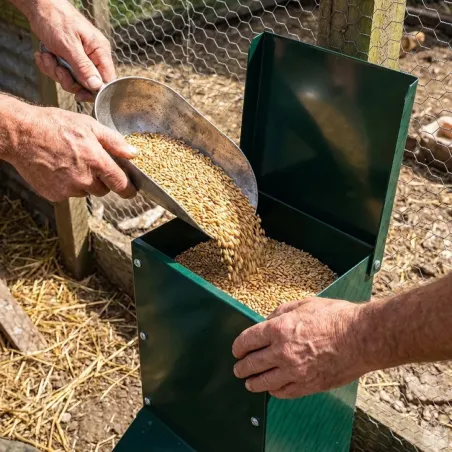 Mangeoire trémie verte 7 kg anti-gaspi pour volailles