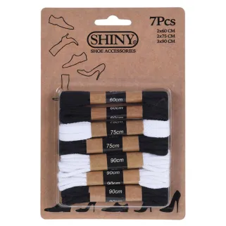 Lot de 7 paires de lacets coton noir et blanc - Tailles variées