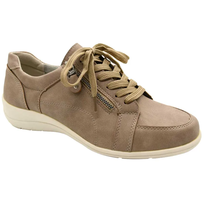 Baskets femme taupe aspect cuir PU - Fermeture éclair 36-41
