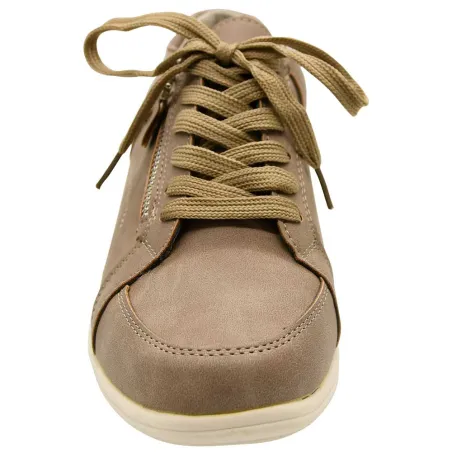 Baskets femme taupe aspect cuir PU - Fermeture éclair 36-41