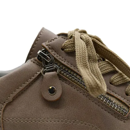 Baskets femme taupe aspect cuir PU - Fermeture éclair 36-41