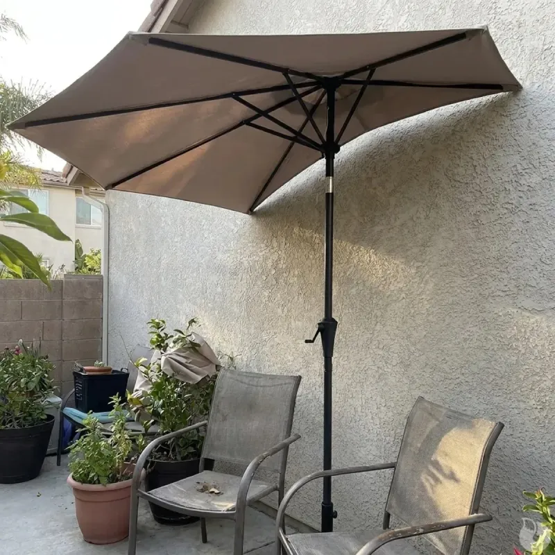 Parasol demi-rond taupe Ø2,7m - Toile 160g/m² manivelle