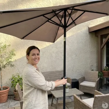 Parasol demi-rond taupe Ø2,7m - Toile 160g/m² manivelle