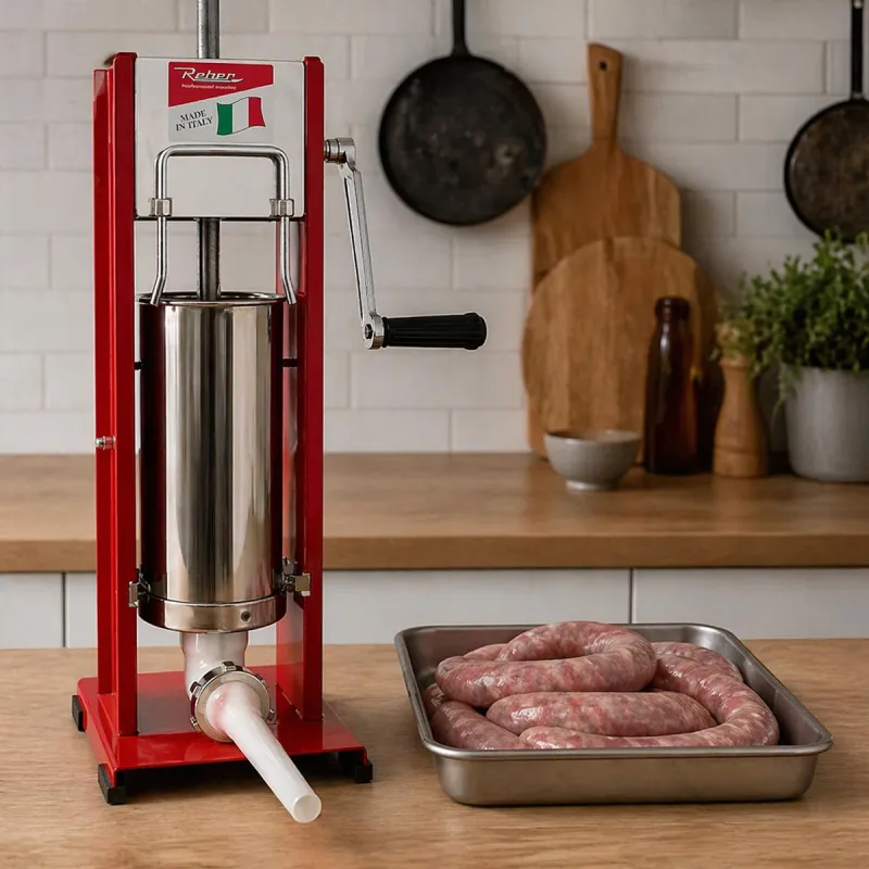 Poussoir à saucisses Reber® 5L - Inox - 4 entonnoirs inclus