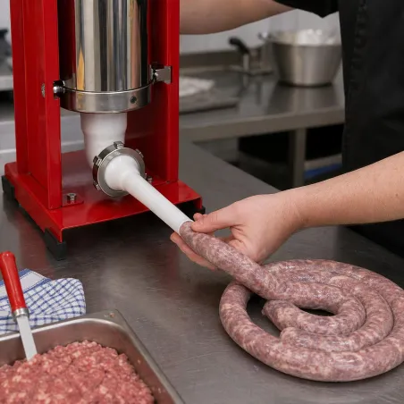 Poussoir à saucisses Reber® 5L - Inox - 4 entonnoirs inclus