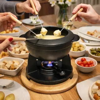 Service à fondue CLASSIC noir mat - caquelon & fourchettes