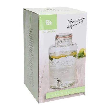 Fontaine à boisson 8L en verre - Robinet et couvercle clip