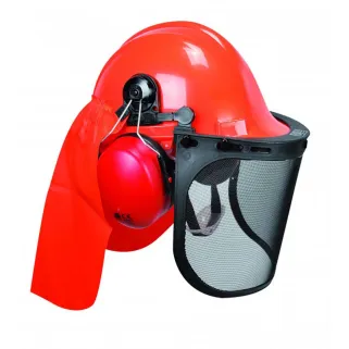 Casque forestier homme orange - Visière et anti-bruit intégrés