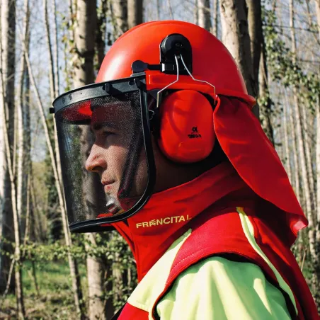 Casque forestier homme orange - Visière et anti-bruit intégrés