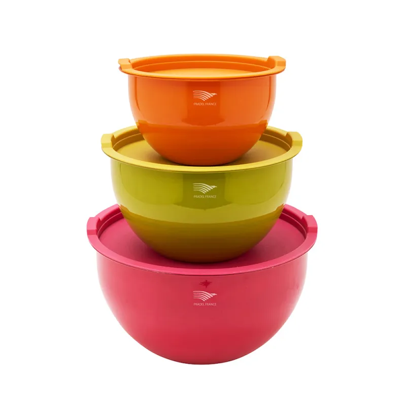 Lot 3 saladiers inox multicolores avec couvercles hermétiques