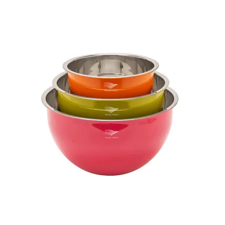 Lot 3 saladiers inox multicolores avec couvercles hermétiques