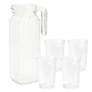 Set carafe 1,1L + 4 verres 200ml en verre élégant