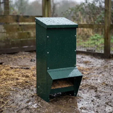 Mangeoire trémie verte 15 kg anti-gaspi galvanisée