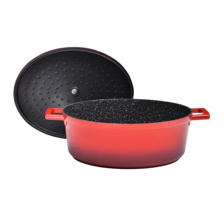 Cocotte ovale rouge 32 cm en fonte d'aluminium - Tous feux