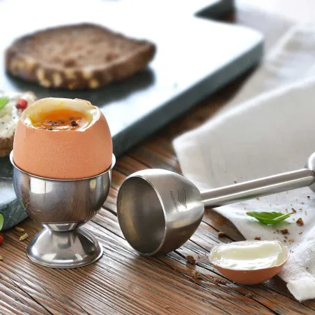 Coquetiers en inox + toqueur - Lot de 4+1