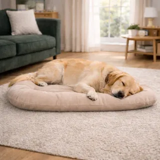 Coussin velvet taupe 90x65 cm antidérapant pour chien