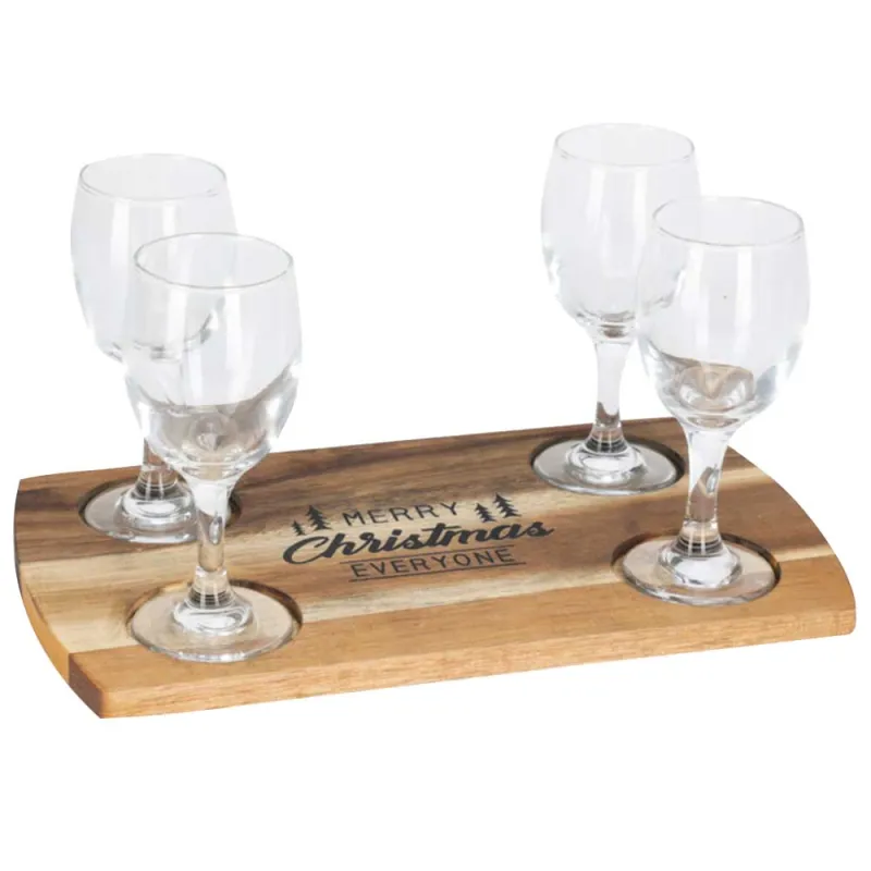 Set 4 verres whisky 200ml + plateau acacia 29x17cm