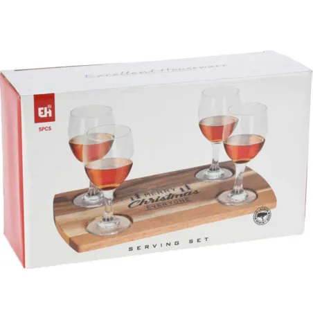 Set 4 verres whisky 200ml + plateau acacia 29x17cm