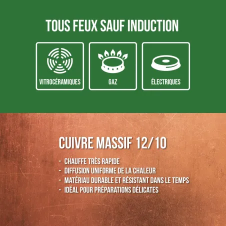 Bassine à confiture en cuivre Ø26 cm - 3,5 L