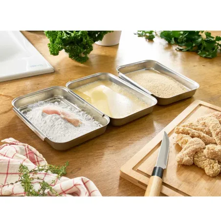 Bacs à paner empilables inox 430 - 20,5x15,5x3 cm