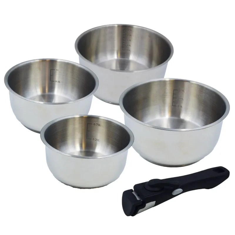 Lot 4 casseroles inox à manche détachable 14-20 cm