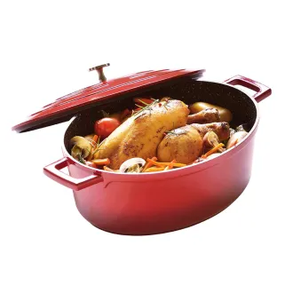 Cocotte ovale rouge en fonte aluminium - Tous feux
