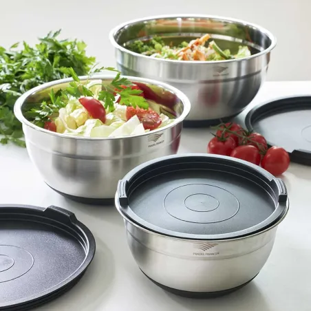Lot de 3 saladiers empilables avec couvercles hermétiques