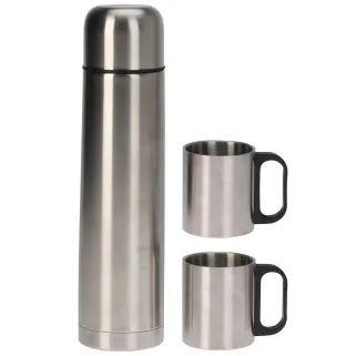 Bouteille isotherme inox 1L + 2 tasses 180ml - Chasse & Élevage