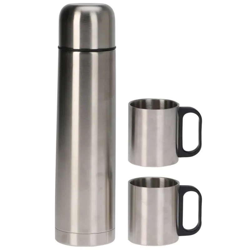 Bouteille isotherme inox 1L + 2 tasses 180ml - Chasse & Élevage