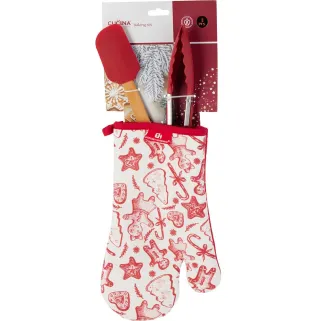 Set cuisine Noël : manique coton + spatule & pince
