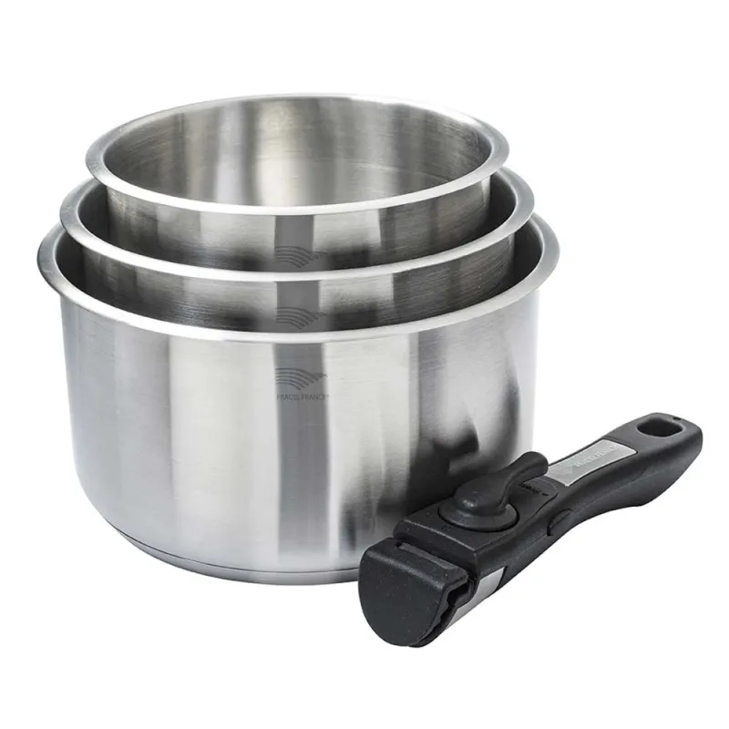 Lot 3 casseroles inox à manche amovible 16-20cm