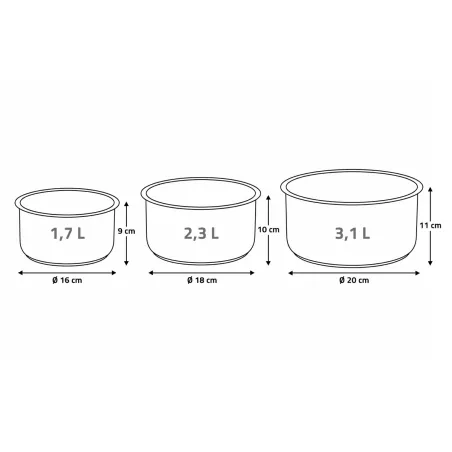 Lot 3 casseroles inox à manche amovible 16-20cm