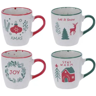 Set de 4 mugs Noël 200ml - Motifs festifs assortis