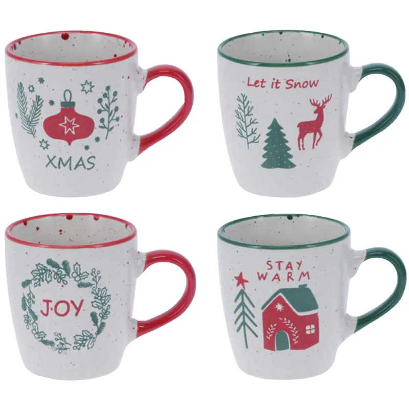 Set de 4 mugs Noël 200ml - Motifs festifs assortis