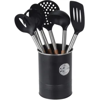 Kit 6 ustensiles cuisine inox + pot de rangement