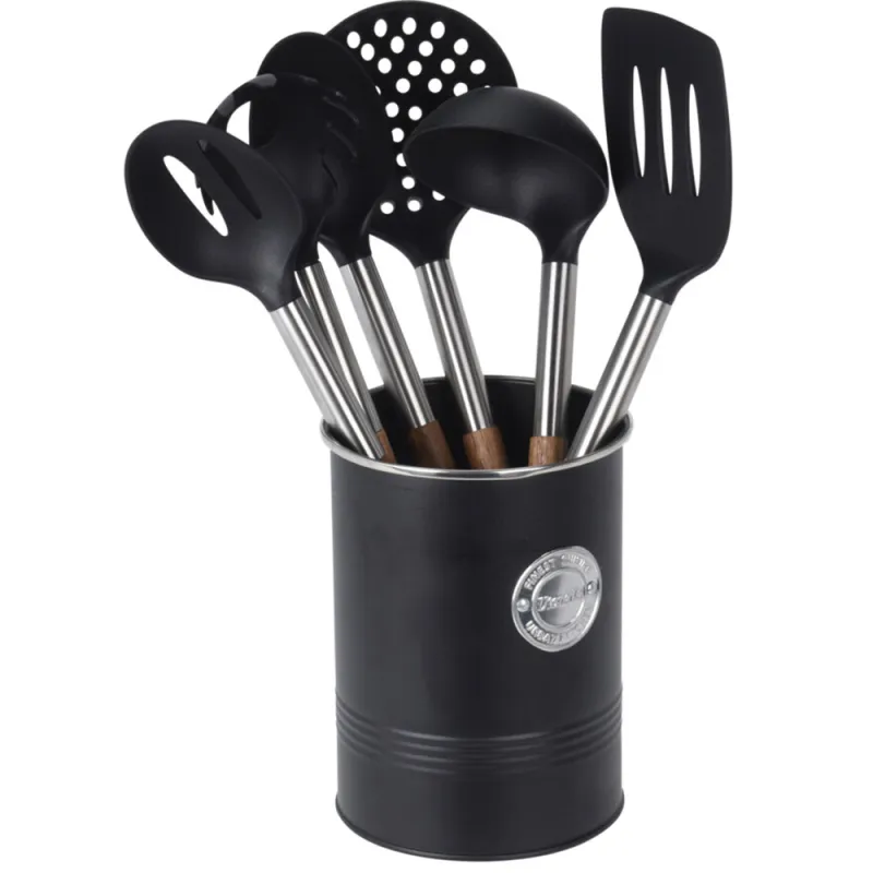Kit 6 ustensiles cuisine inox + pot de rangement