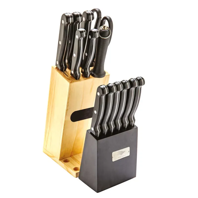 Bloc couteaux 15 pièces en pin - acier inox 420 + ciseaux