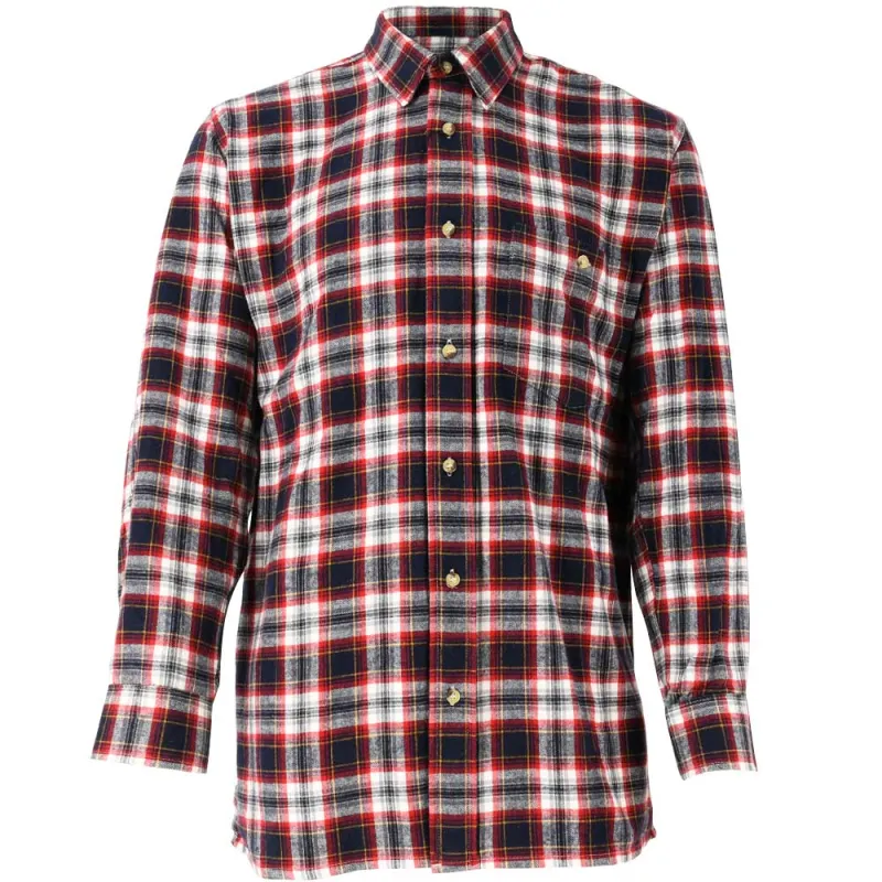 Chemise longue carreaux bordeaux en coton S à 4XL