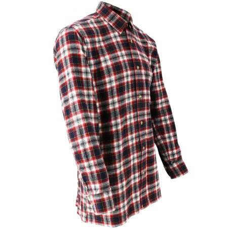 Chemise longue carreaux bordeaux en coton S à 4XL