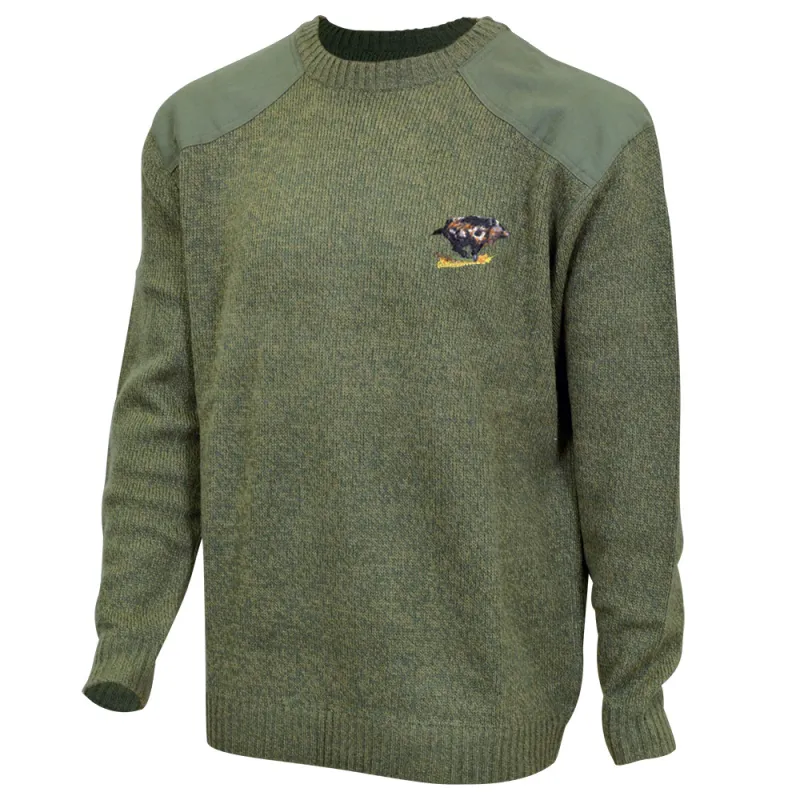 Pull chasse brodé sanglier - Taille S - Kaki