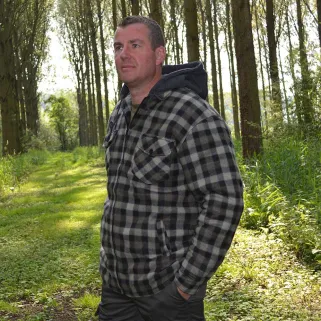 Chemise sherpa capuche 4 poches marron/rouge M à 3XL