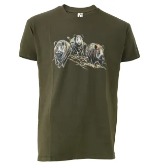 T-shirt chasse Bartavel® kaki motif sangliers