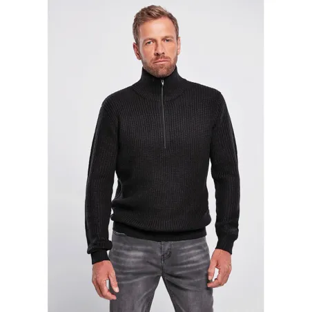Pull Troyer Noir Brandit® - Col Camionneur Homme