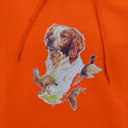 Sweat capuche épagneul Bartavel® orange vif 50% coton