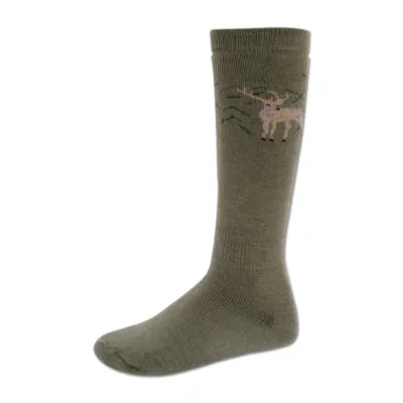 Chaussettes montantes kaki motifs cerf/canard