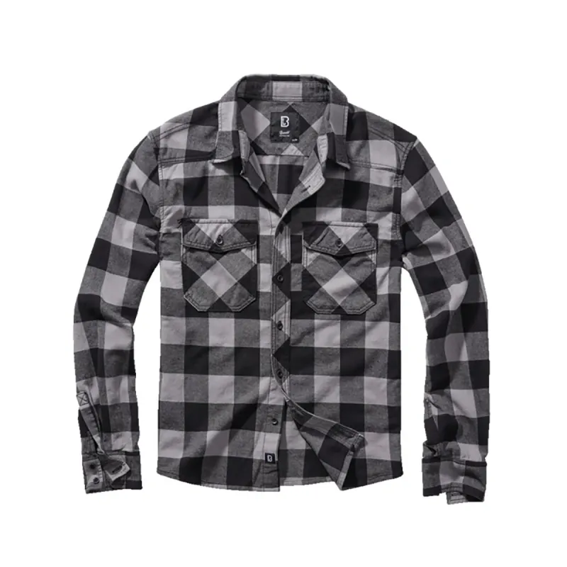 Chemise Homme Flanelle Brandit® - Carreaux Noir/Gris
