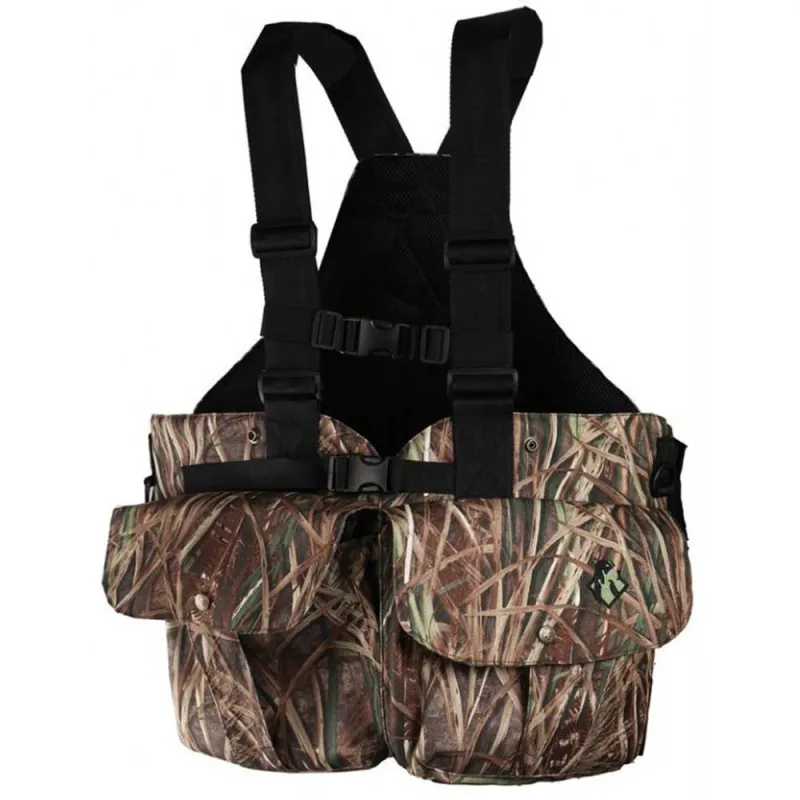 Gilet harnais chasse camo roseaux multi-poches adaptable