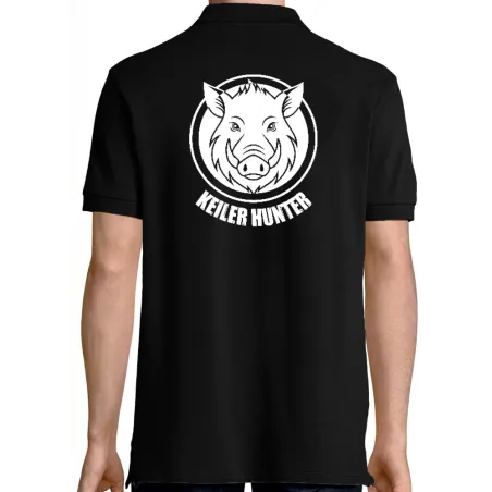 Polo Hunter noir coton manches courtes logo 3
