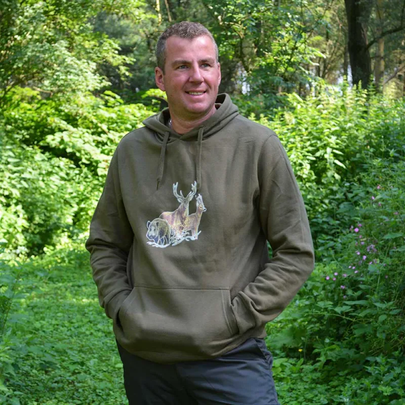 Sweat capuche kaki Bartavel® scène grands animaux