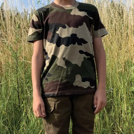T-shirt enfant camo 100% coton - 4 à 14 ans - Kaki ou CE